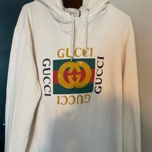 Men’s XL cream Gucci Logo-Print Cotton-Jersey Hoodie